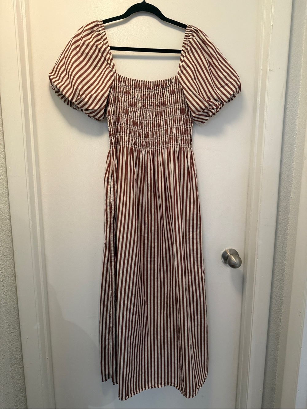 Hill House Julia Nap Dress | Rust Stripe | Cotton Midi | Smocked | Size S - Picture 9 of 12